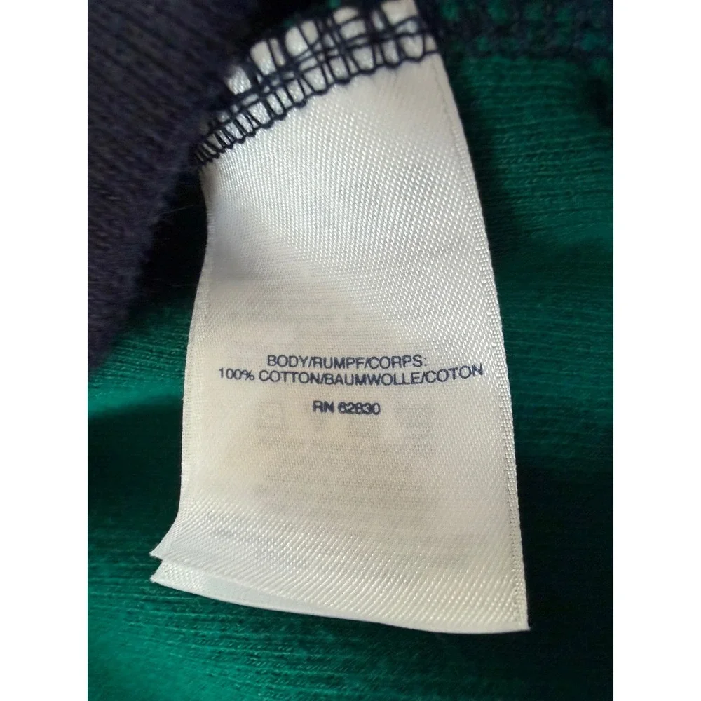 Lands End Mens Medium Plaid Quarter Zip Pullover Green Navy Blue 100% Cotton